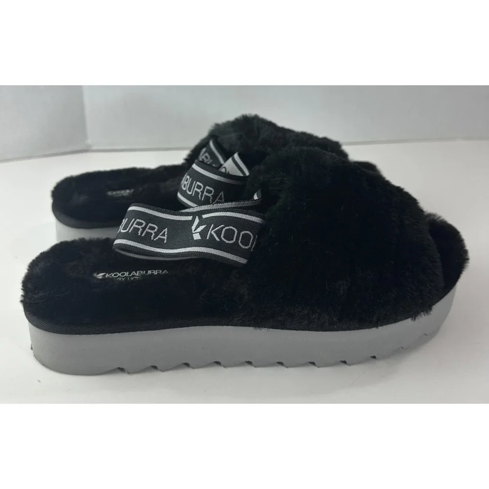 Koolaburra by UGG Fuzz'n II Black Cozy Slingback Ankle Strap Fleece Slippers 7 - Picture 8 of 12